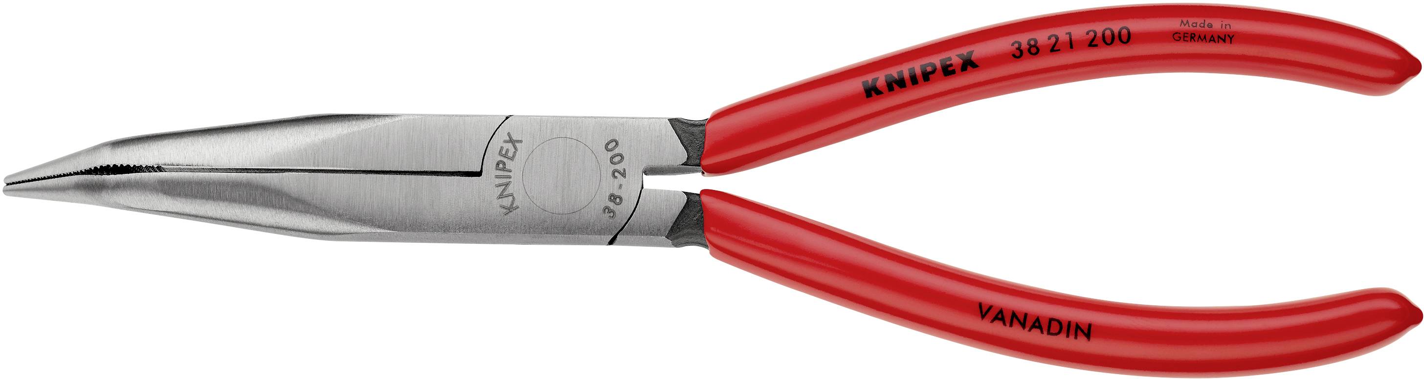 Knipex 38 21 200 Elektronik- u. Feinmechanik Flachrundzange 40° gebogen Vanadium Elektrostahl 200mm