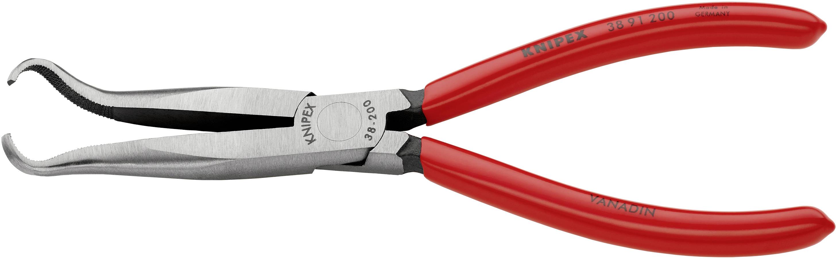 Knipex 38 91 200 Elektronik- u. Feinmechanik Flachrundzange 45° gebogen Vanadium Elektrostahl 200 mm