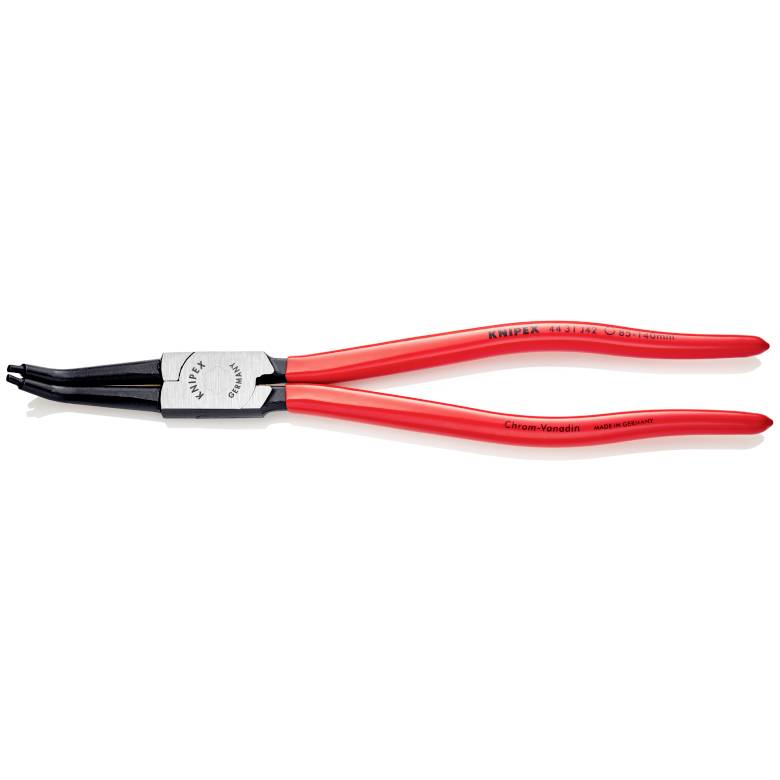 Rote Zange mit gebogenen Spitzen, ideal zum Greifen und Biegen von Draht. Metallelemente in der Mitte für Stabilität.