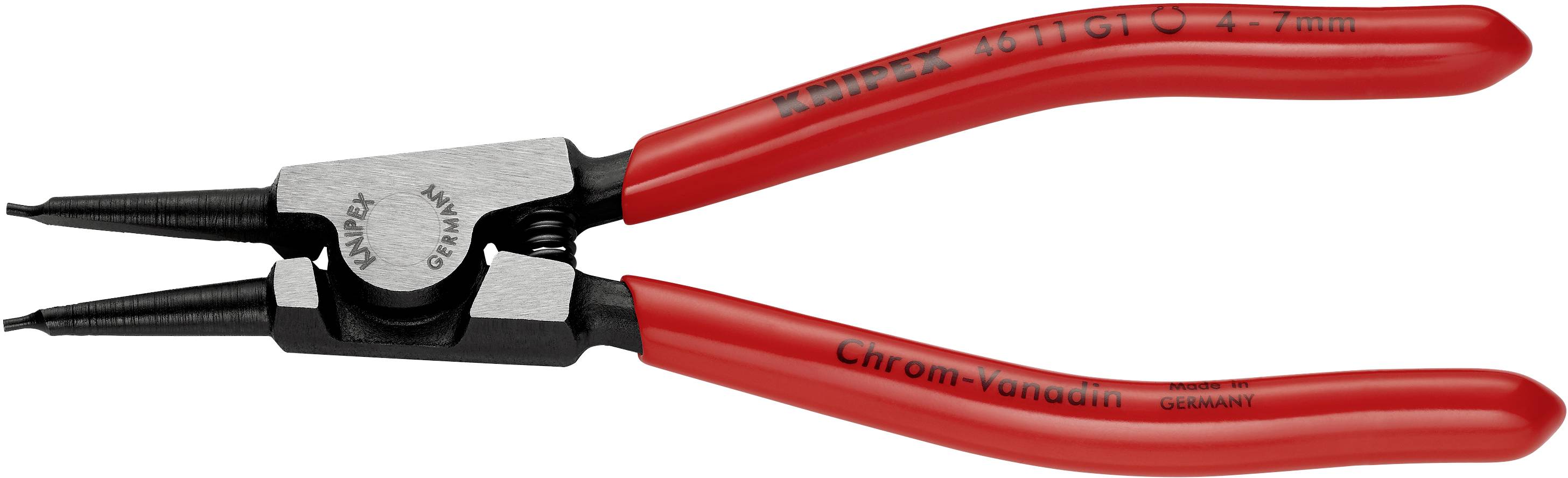 Knipex 46 11 G1 Seegeringzange Passend für (Seegeringzangen) Außenringe 4-7 mm Spitzenform (Details) gerade
