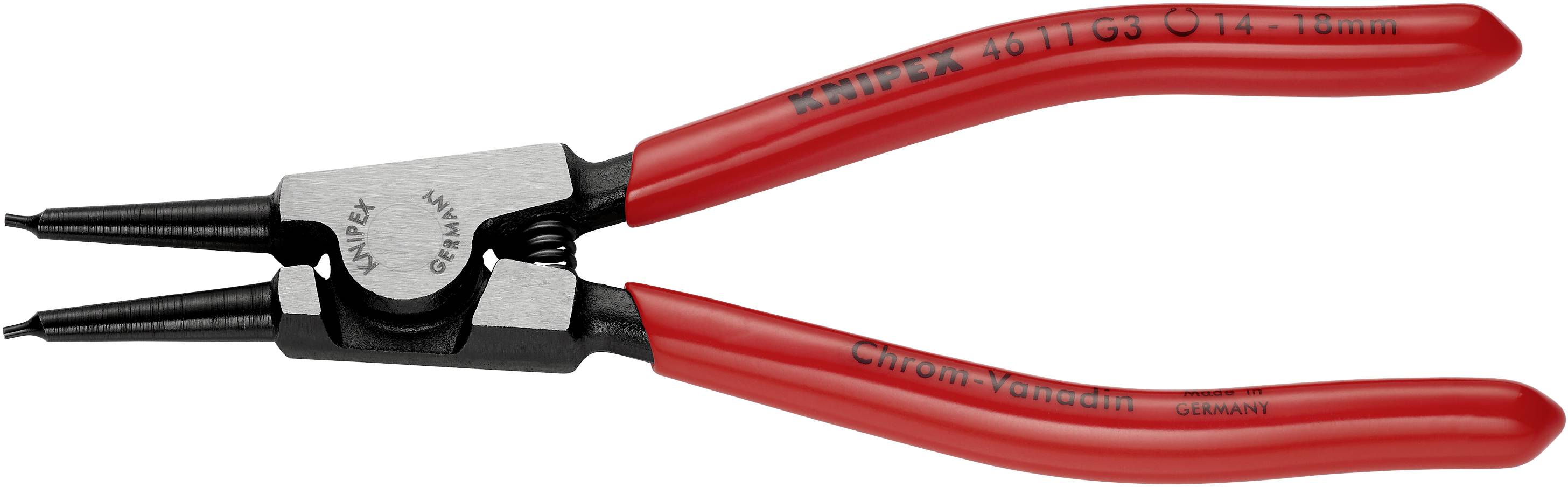 Knipex 46 11 G3 Seegeringzange Passend für (Seegeringzangen) Außenringe 14-18 mm Spitzenform (Details) gerade