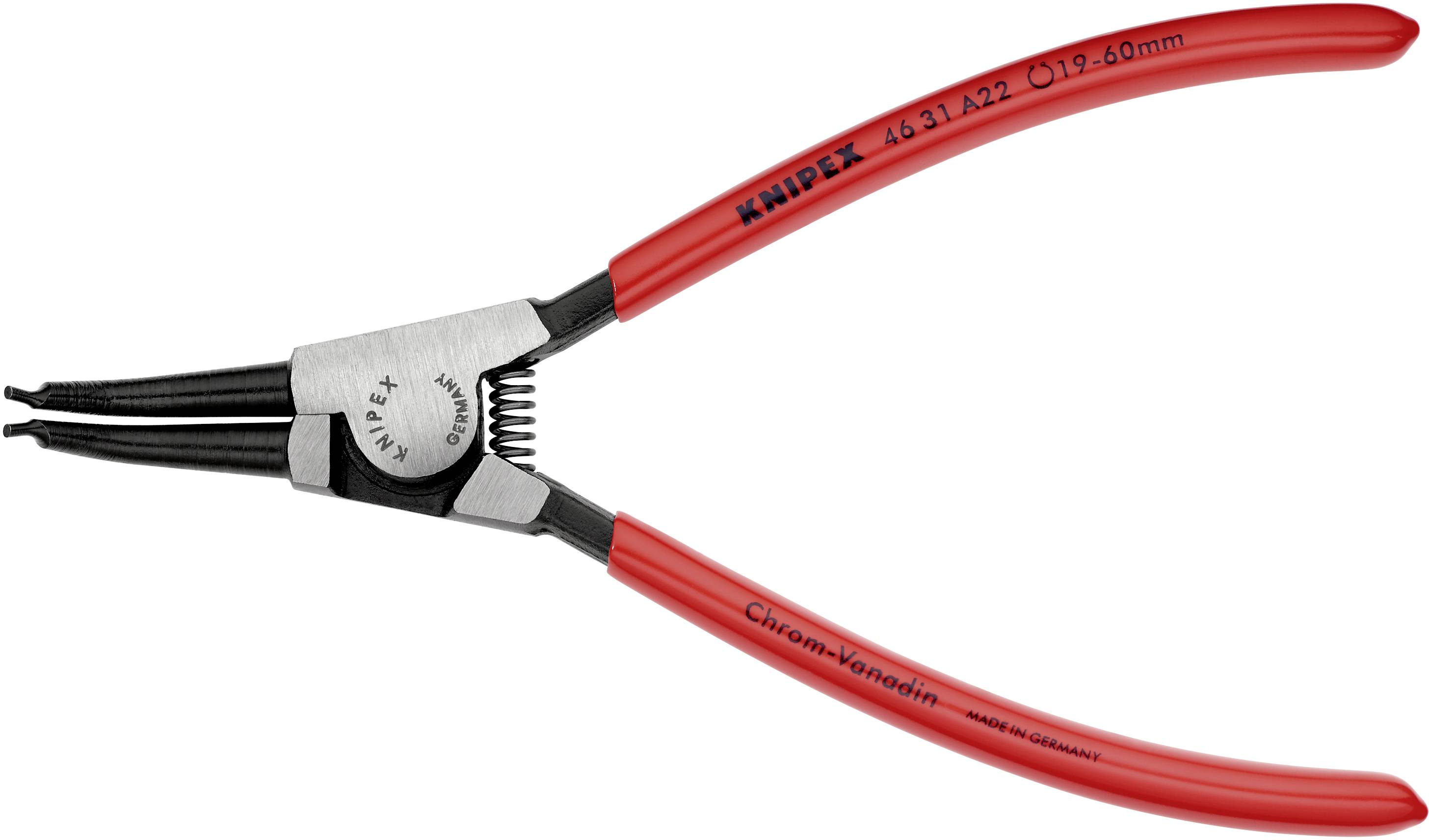 Rote Knipex Seegeringzange für Innenringe, Spannbereich von 19-60 mm, ergonomischer Griff, geeignet für mechanische Arbeiten.