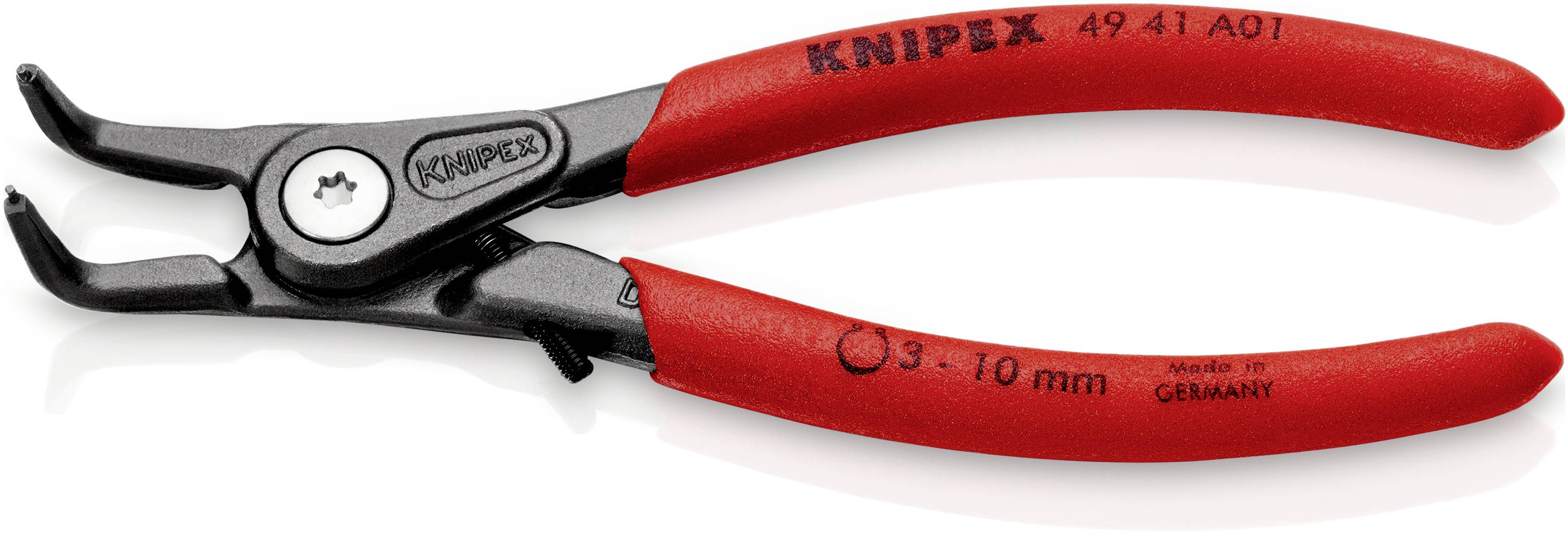 Knipex 49 41 A01 Seegeringzange Passend für (Seegeringzangen) Außenringe 3-10 mm Spitzenform (Details) abgewinkelt 90°, gerade