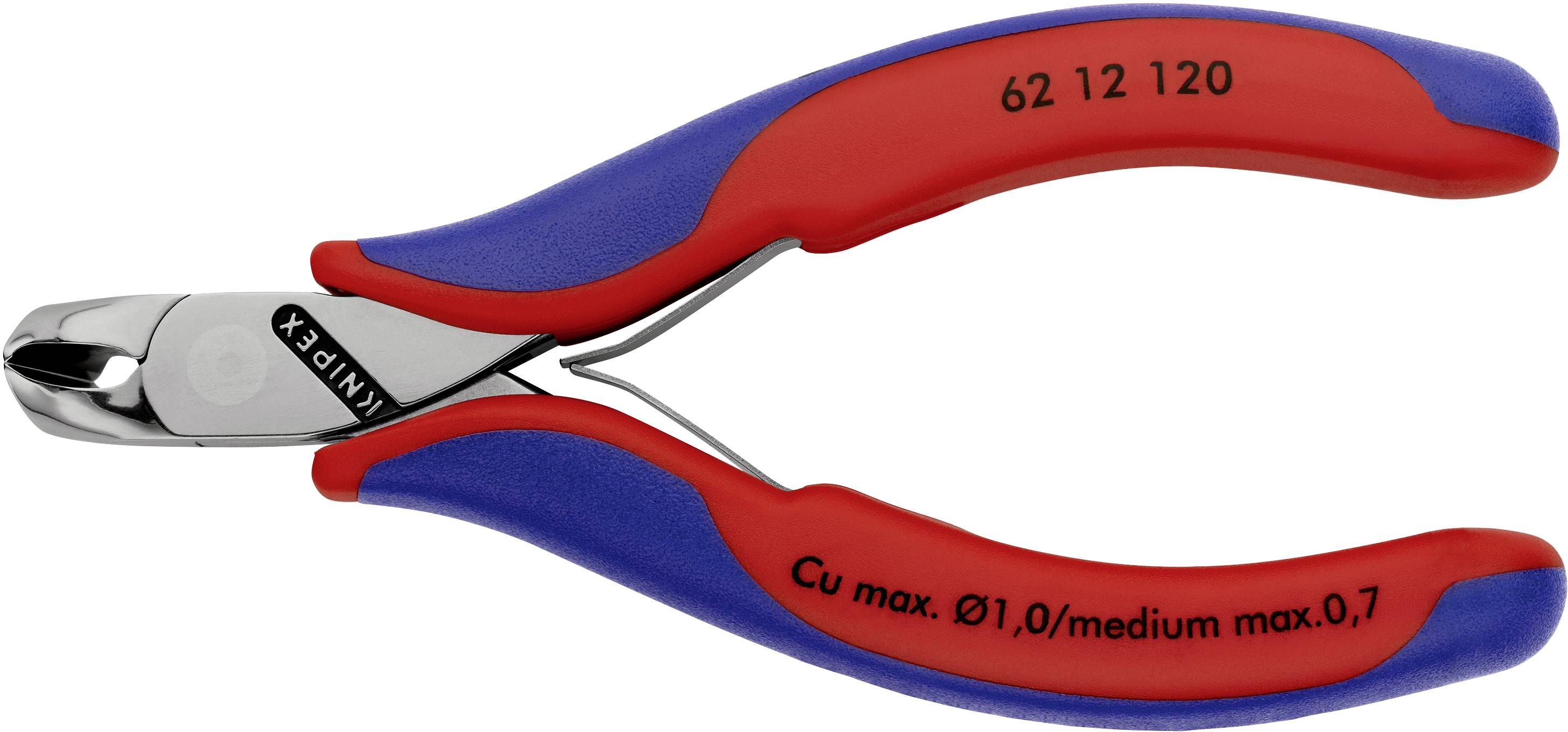 Seitenschneider mit rotem und blauem Griff, geeignet für Kupferdrähte bis Ø1,0 mm.
