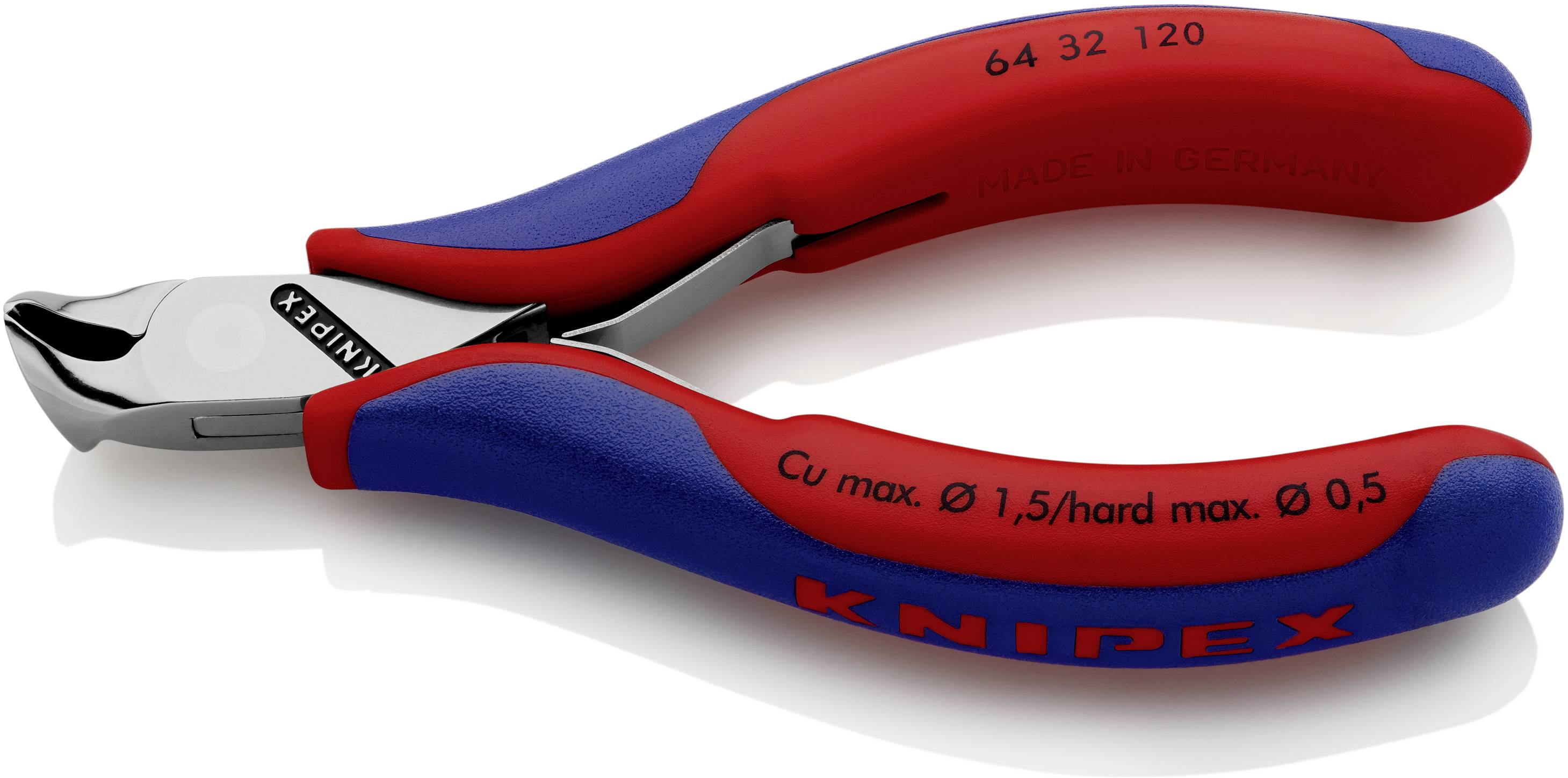 Eine rote und blaue Knipex-Zange, speziell zum Schneiden von Draht gedacht, liegt auf einem weißen Hintergrund.