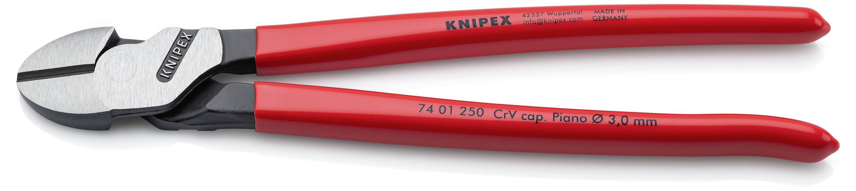 Rot-griff KNIPEX Seitenschneider in Seitenansicht auf weißem Hintergrund.