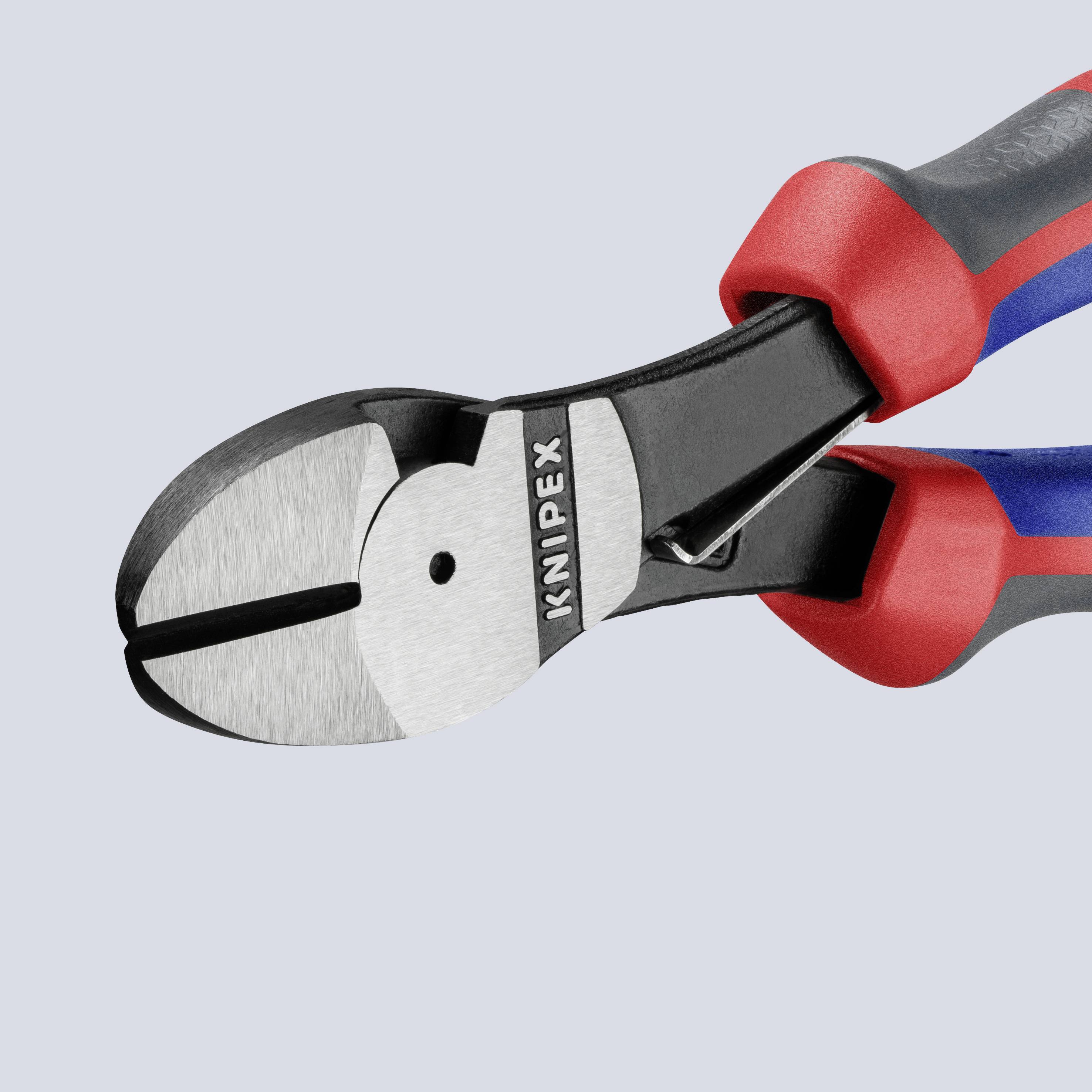 Eine rote und schwarze Zange mit der Aufschrift 'KNIPEX' auf der Metallfläche.