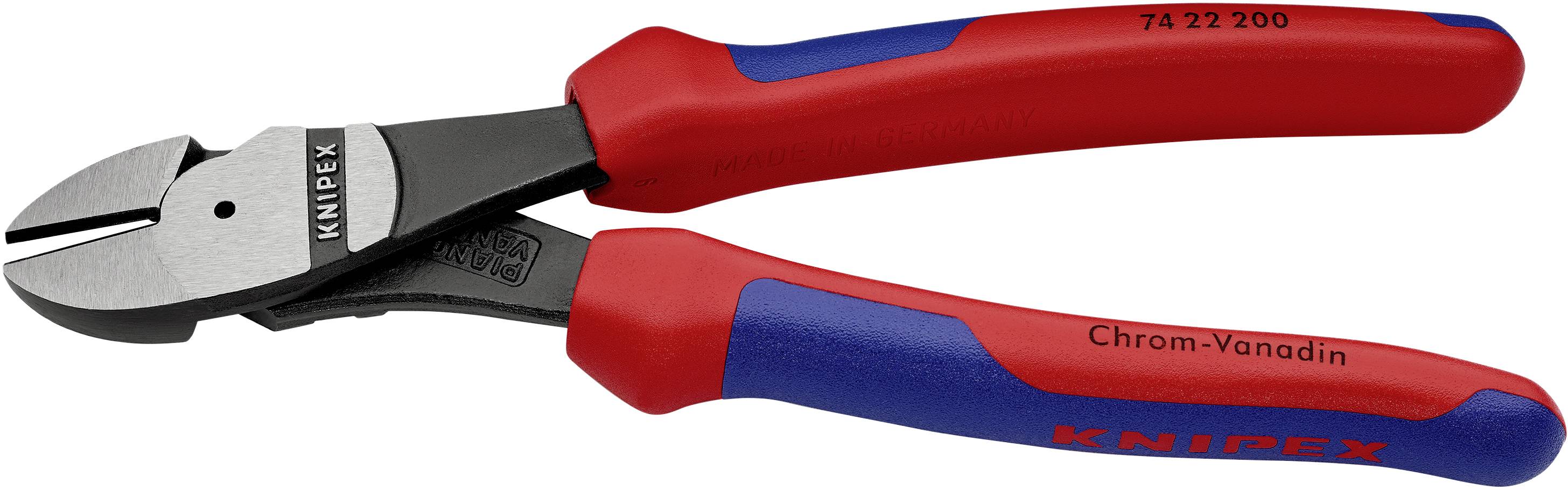 Ein Knipex Seitenschneider mit rot-blauen Griffen und der Aufschrift 'Chrom-Vanadin'. Geeignet zum Schneiden von Drähten und Kabeln.