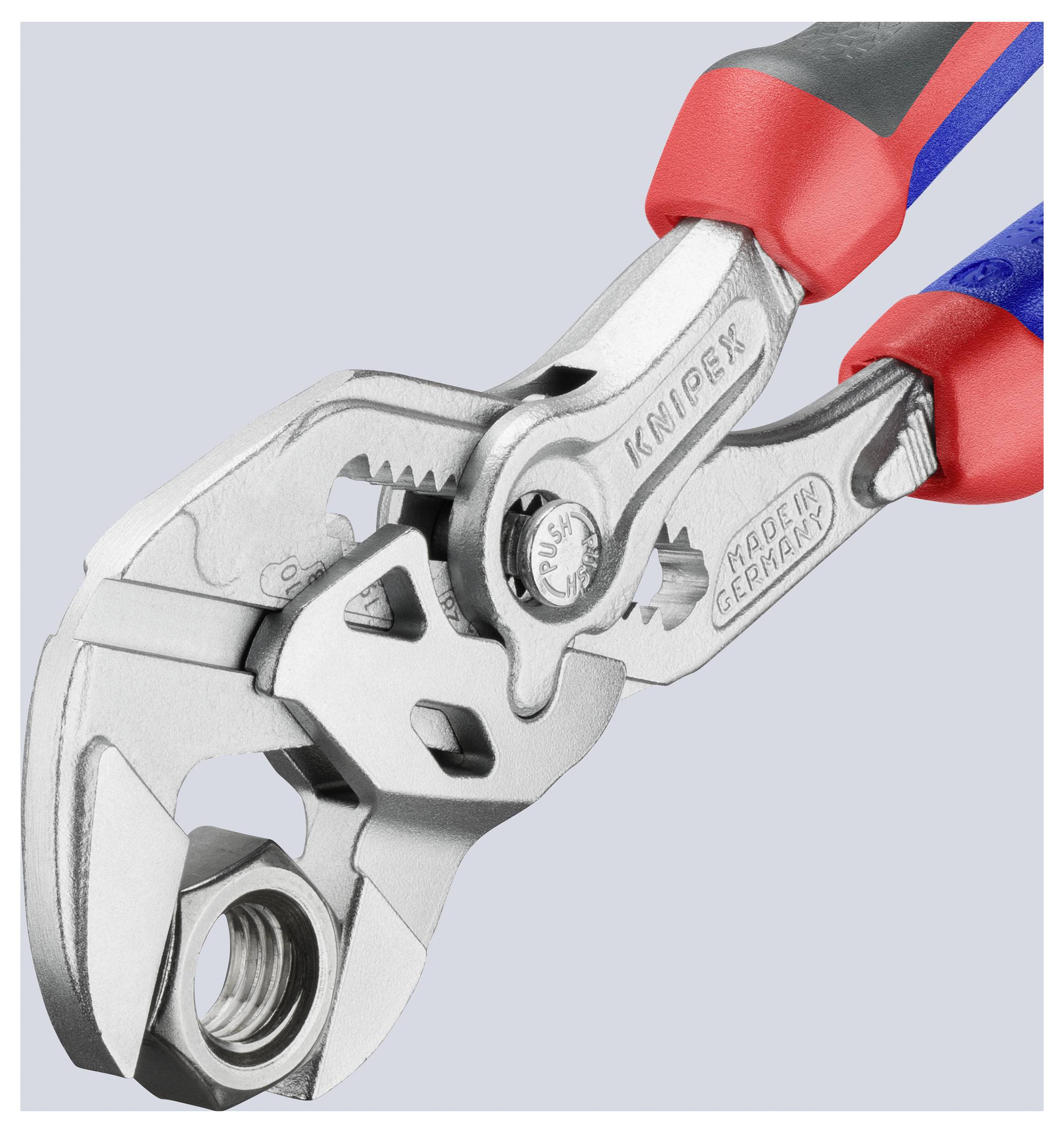 Ein Paar verstellbarer Zangen, die eine Metallmutter greifen, und zeigen einen präzisen und sicheren Griff.