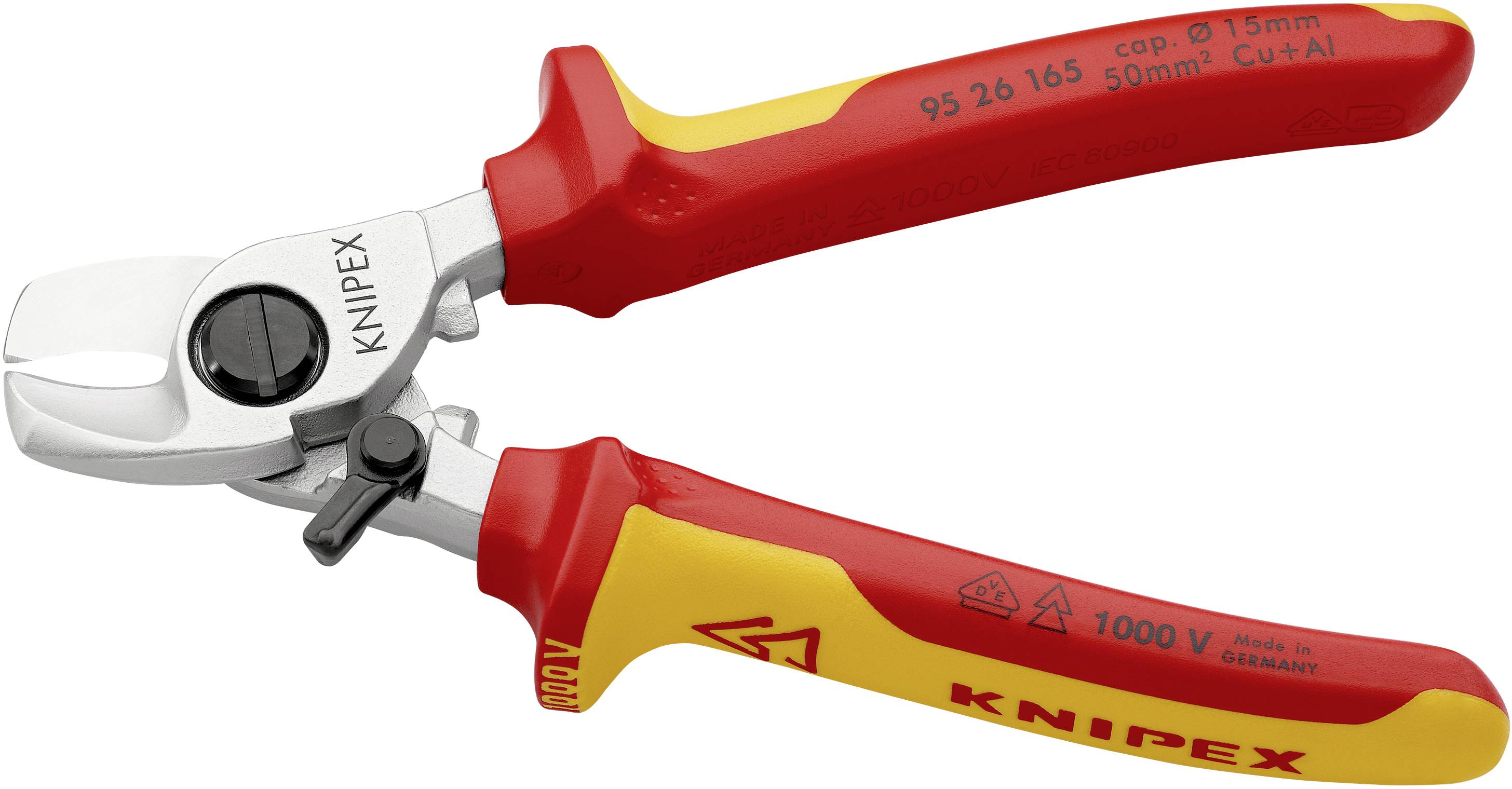 Knipex 95 26 165 Kabelschere Geeignet für (Abisoliertechnik) Alu- und Kupferkabel, ein- und mehrdrä
