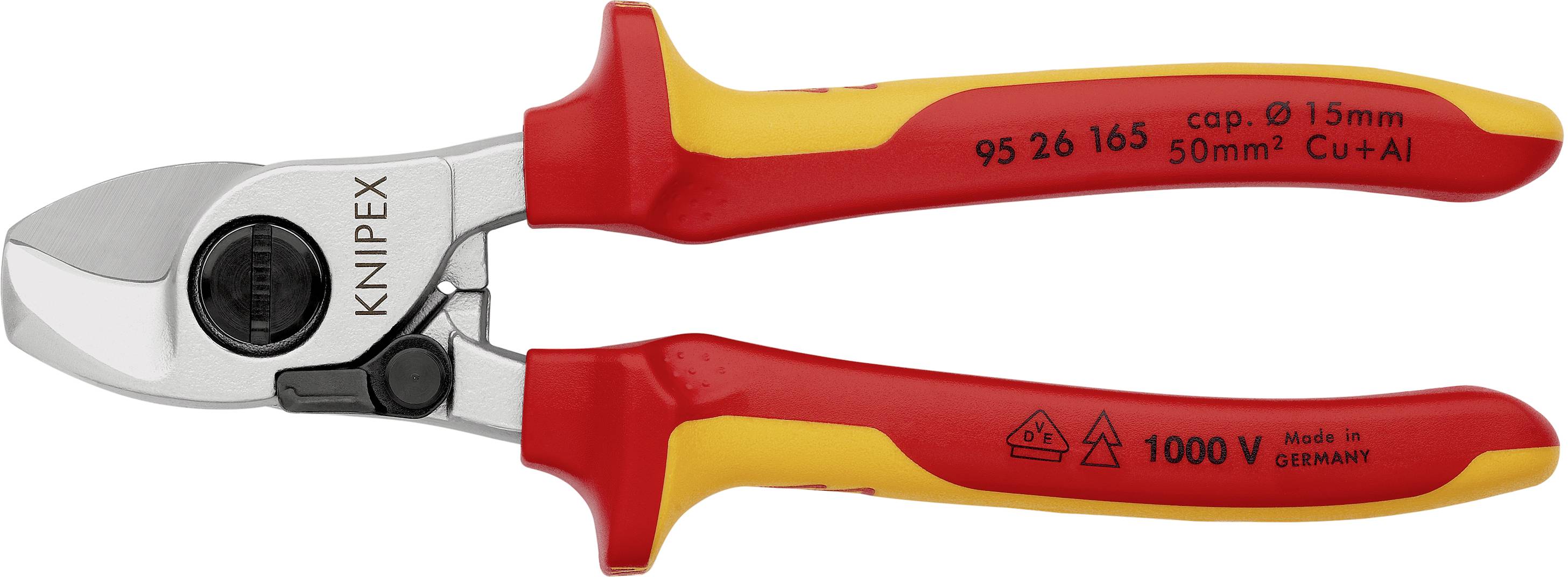 Knipex 95 26 165 Kabelschere Geeignet für (Abisoliertechnik) Alu- und Kupferkabel, ein- und mehrdrähtig 15 mm 50 mm² 0