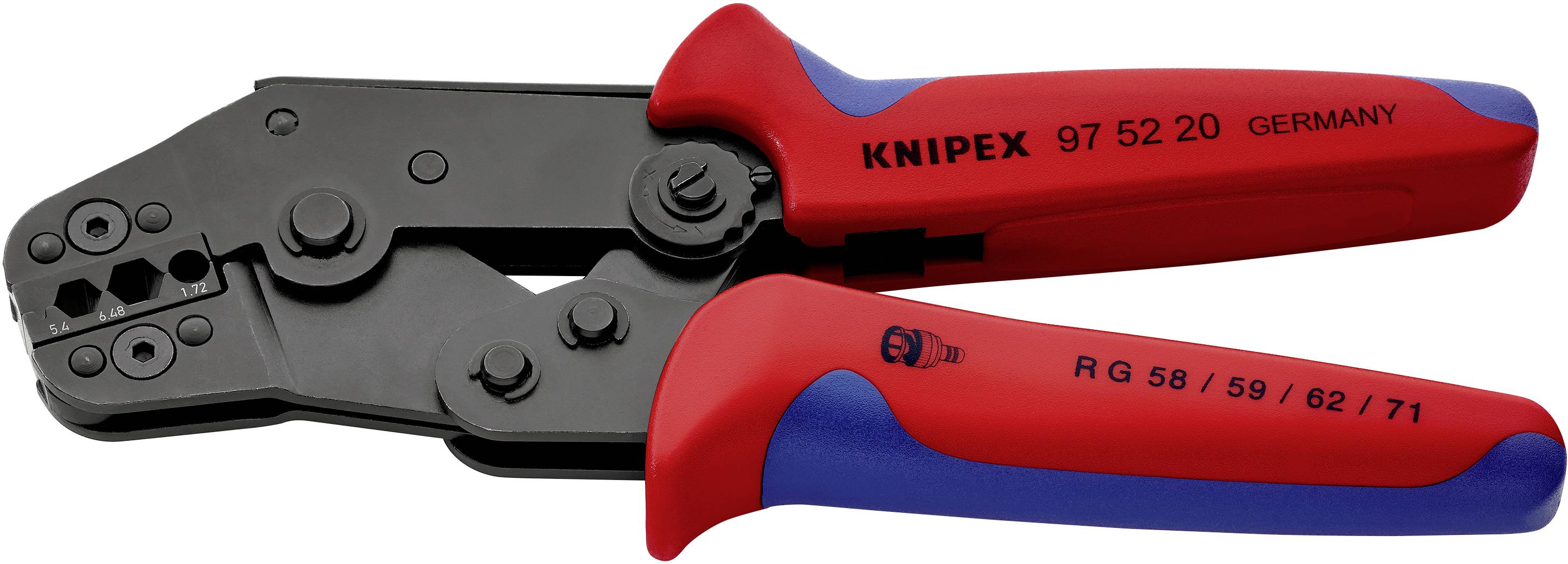 Knipex 97 52 20 Crimpzange Koaxial-Steckverbinder BNC, TNC RG58, RG59, RG62, RG71, RG223