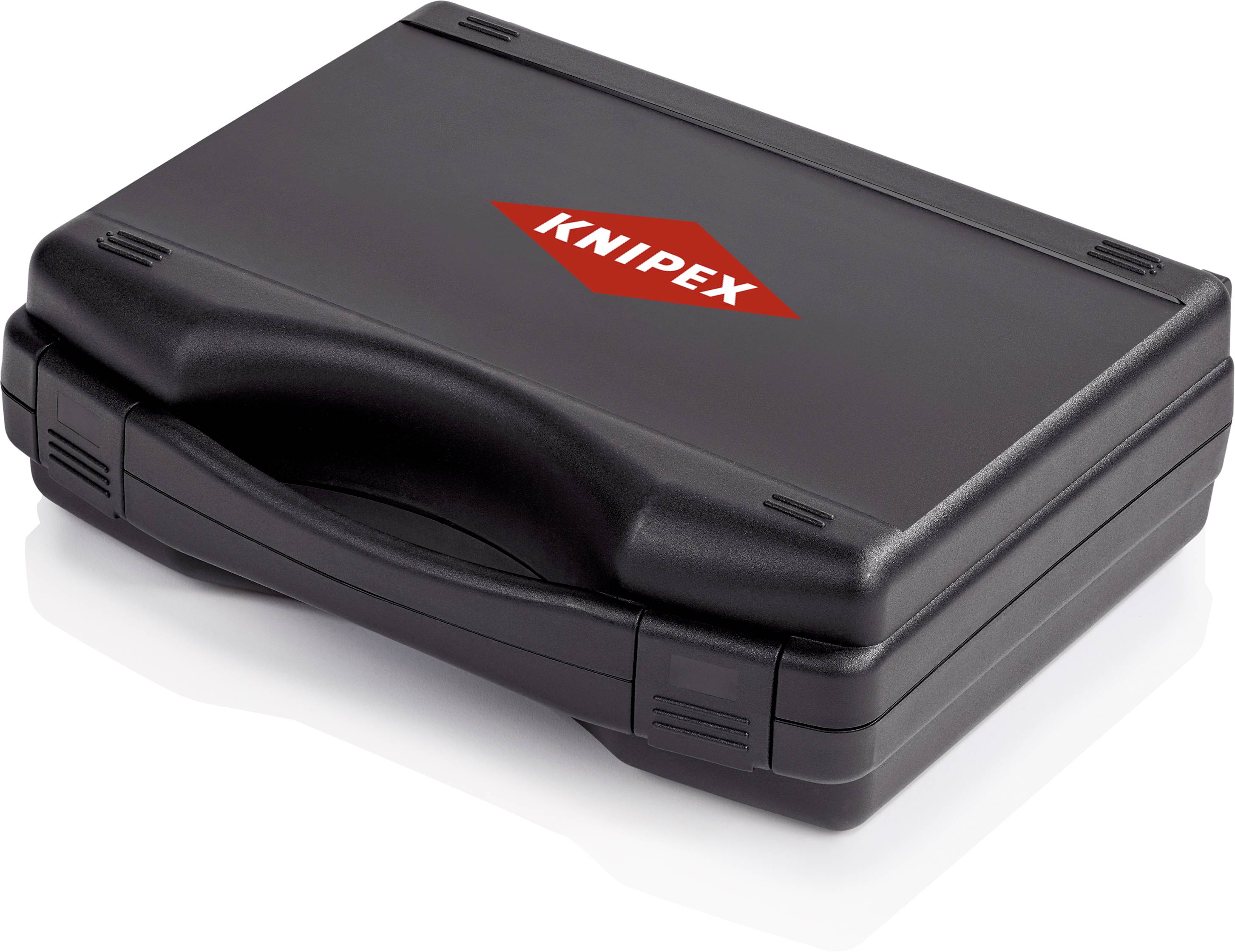 Schwarzer Werkzeugkoffer mit 'Knipex'-Logo in Rot auf dem Deckel. Der Koffer hat einen stabilen Griff und abgerundete Ecken.