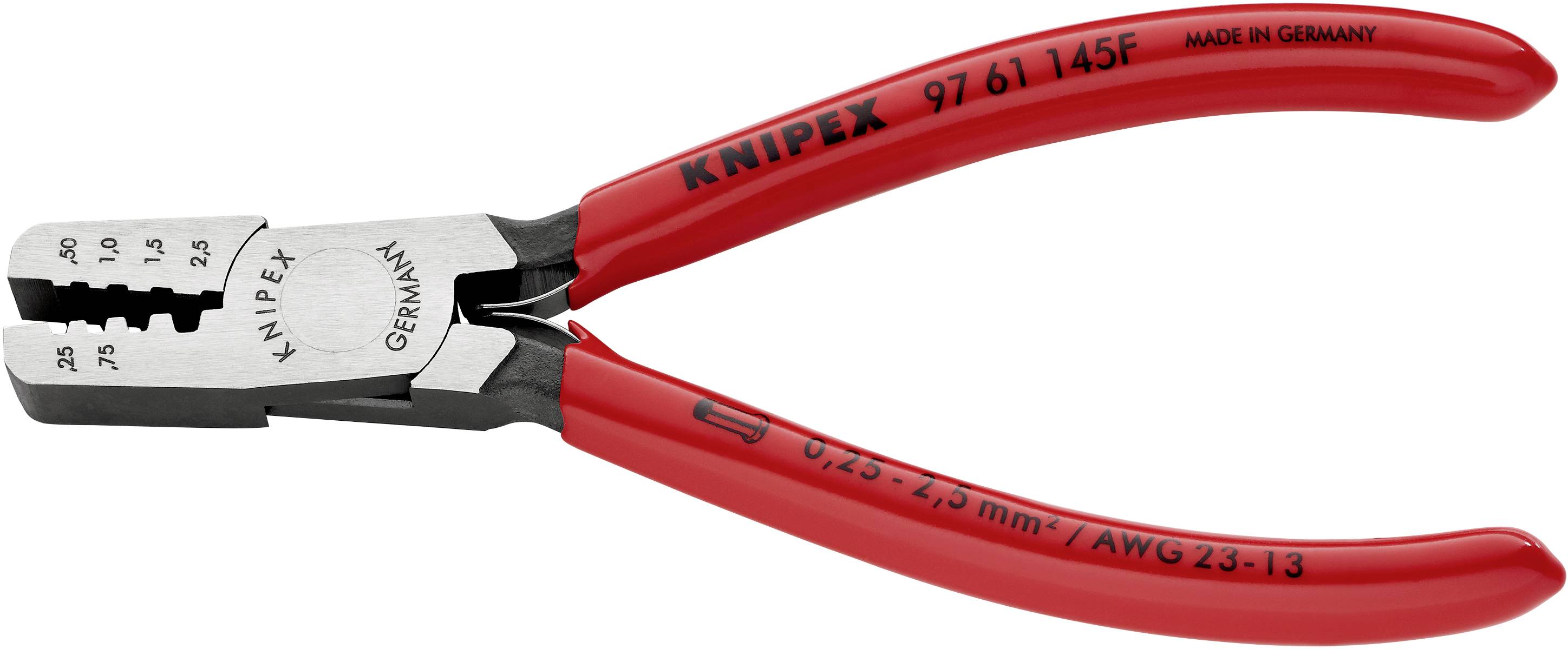 Knipex 97 61 145 F Crimpzange Aderendhülsen 0.25 bis 2.5 mm²