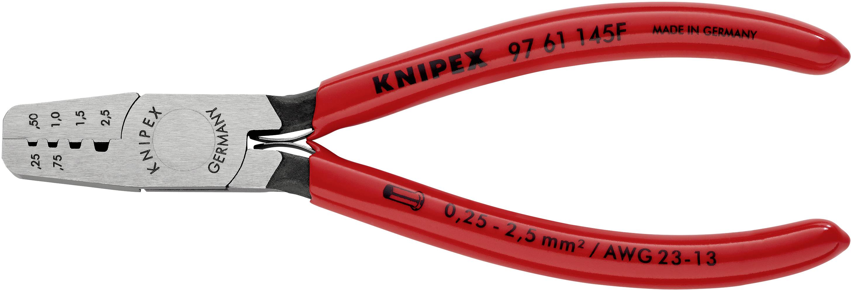 Knipex 97 61 145 F Crimpzange Aderendhülsen 0.25 bis 2.5 mm²