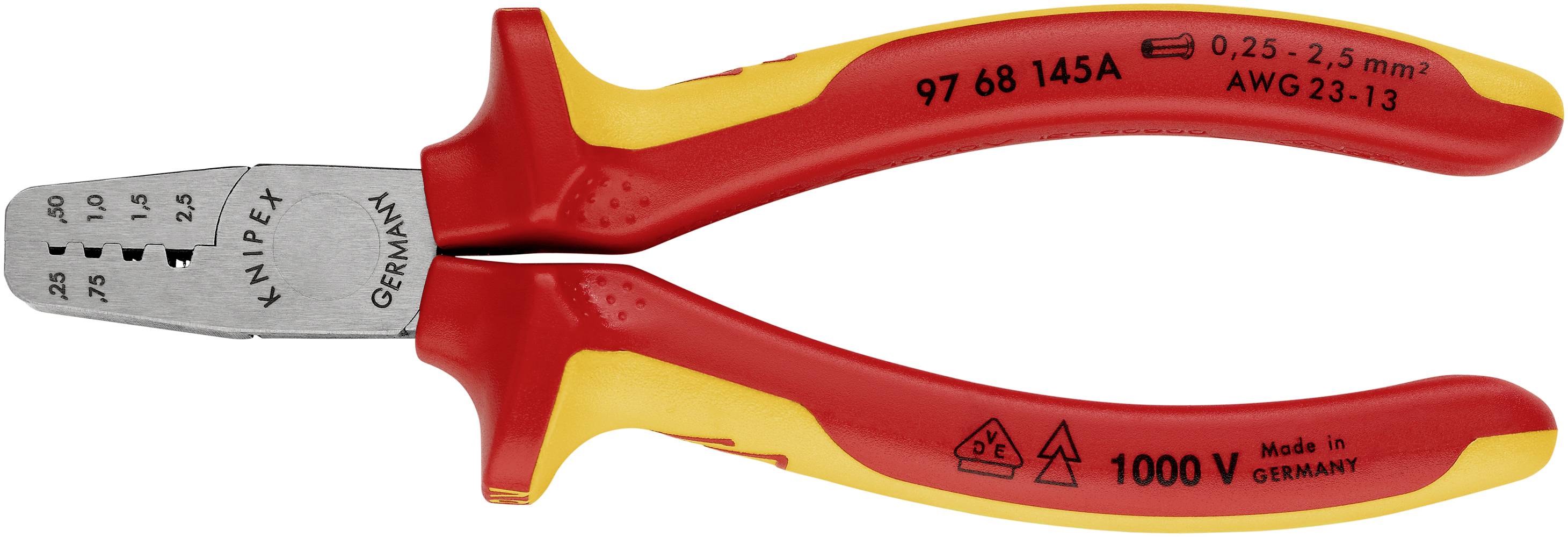 Knipex 97 68 145A Crimpzange Aderendhülsen 0.25 bis 2.5mm²