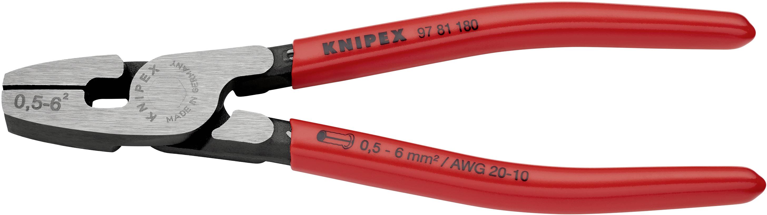 Seitenschneider mit roten Griffen, geeignet für Drähte von 0,5 bis 8 mm.