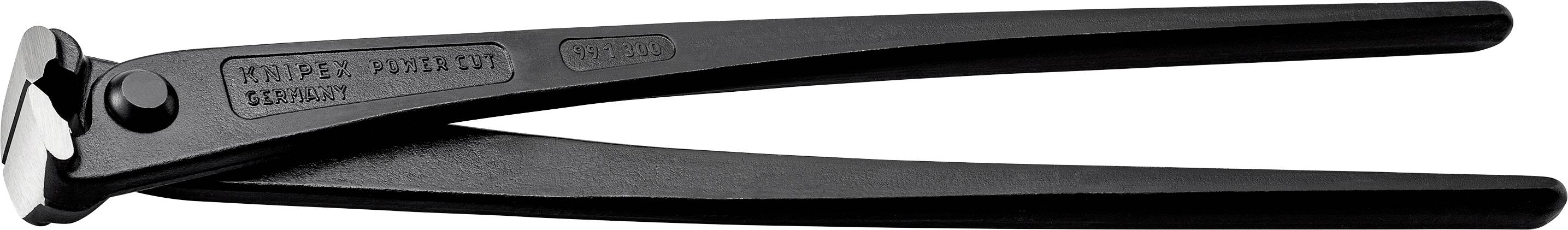 Abgebildet ist ein schwarzer Bolzenschneider aus Metall. Er hat lange Griffe und eine Schneidevorrichtung, die zum Durchtrennen harter Materialien dient.