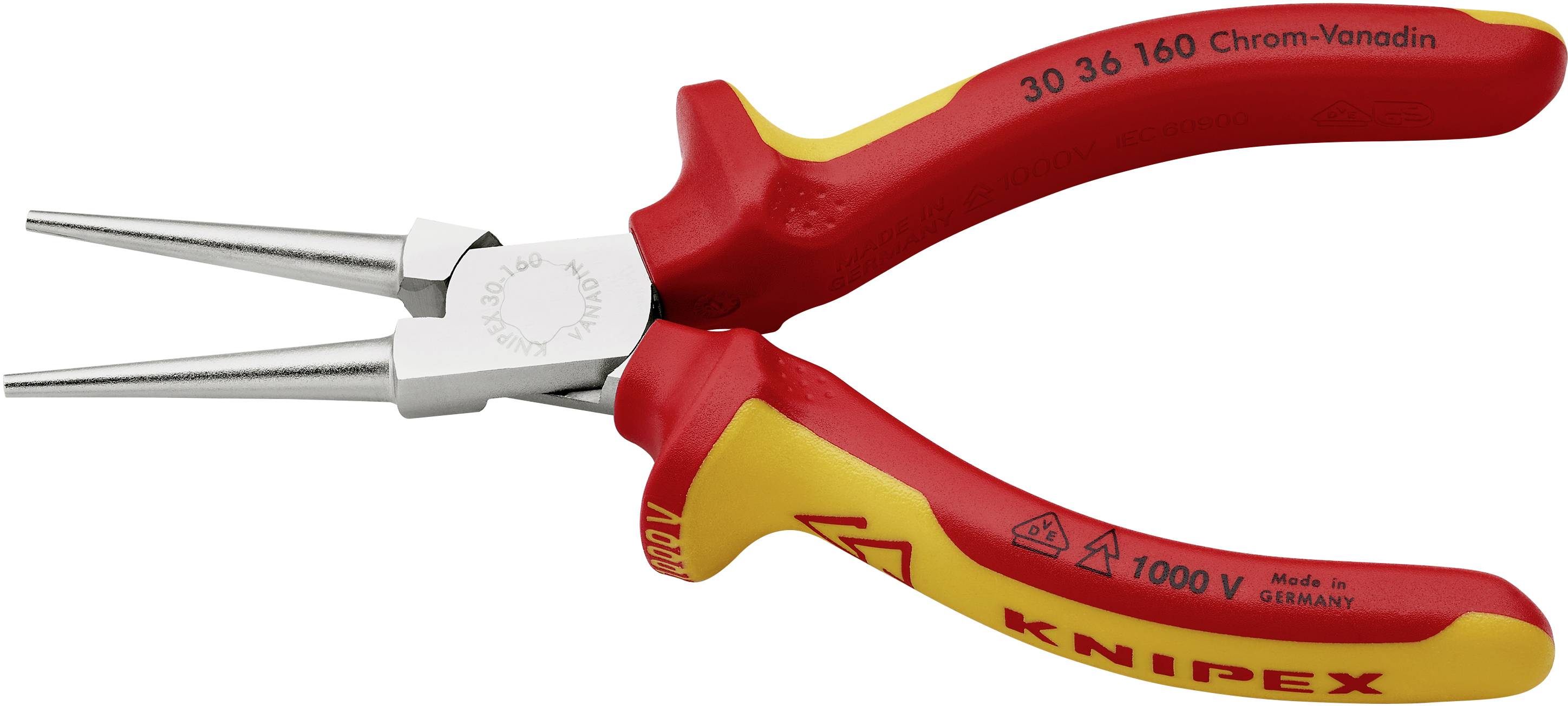 Knipex 30 36 160 VDE Rundzange Gerade Chrom-Vanadium Elektrostahl 160 mm