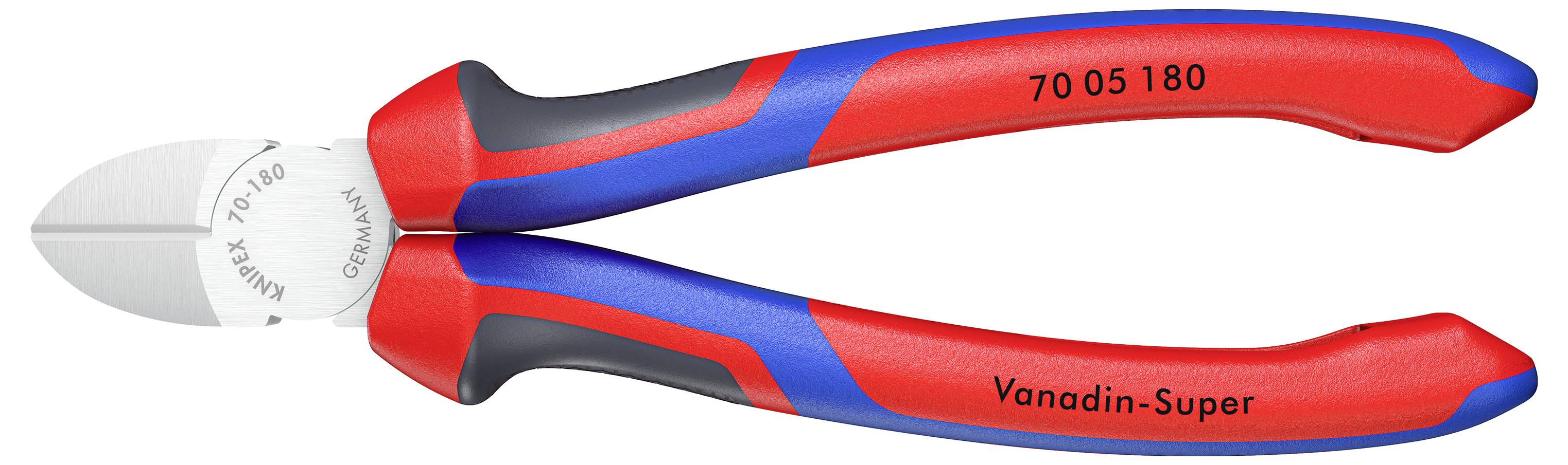 Seitenschneider mit rotem und blauem Griff, beschriftet mit 'Vanadin-Super'.