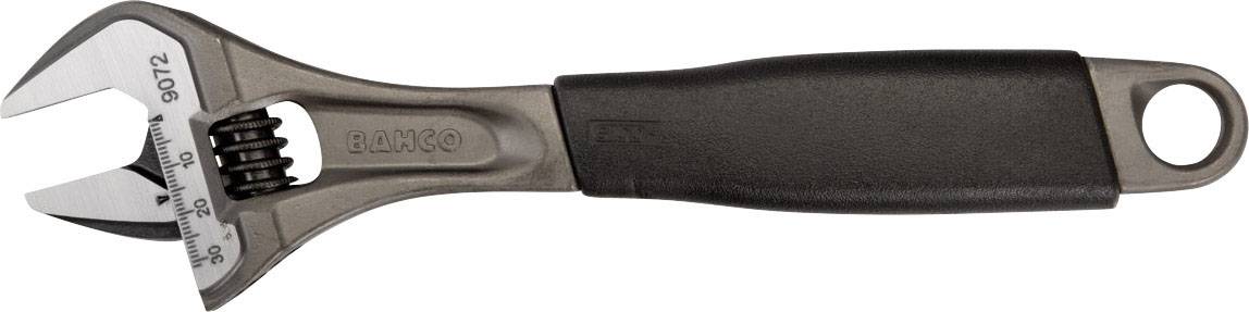 Verstellbarer Schraubenschlüssel mit schwarzem Griff und Skala auf dem Kopf für präzise Anpassung, geeignet für verschiedene Schraubengrößen.