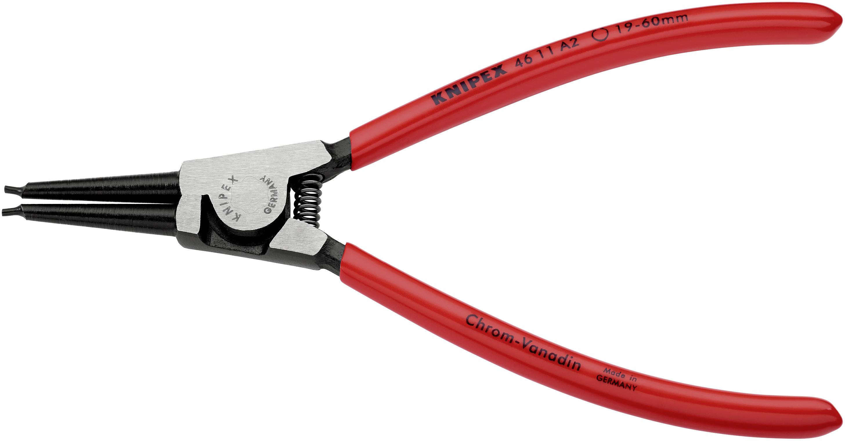 Knipex 46 11 A2 Seegeringzange Passend für (Seegeringzangen) Außenringe 19-60 mm Spitzenform (Details) gerade