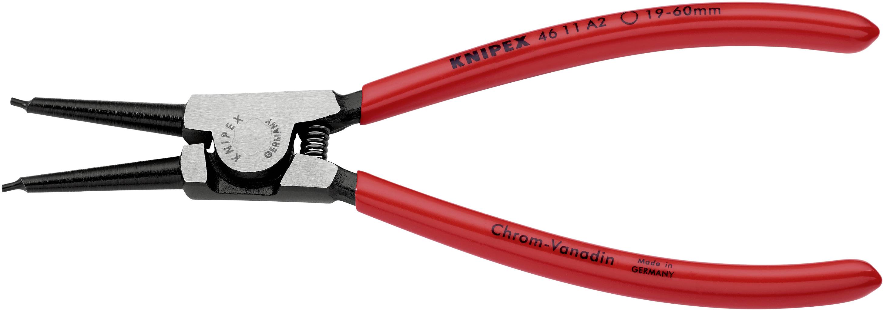 Knipex 46 11 A2 Seegeringzange Passend für (Seegeringzangen) Außenringe 19-60 mm Spitzenform (Details) gerade