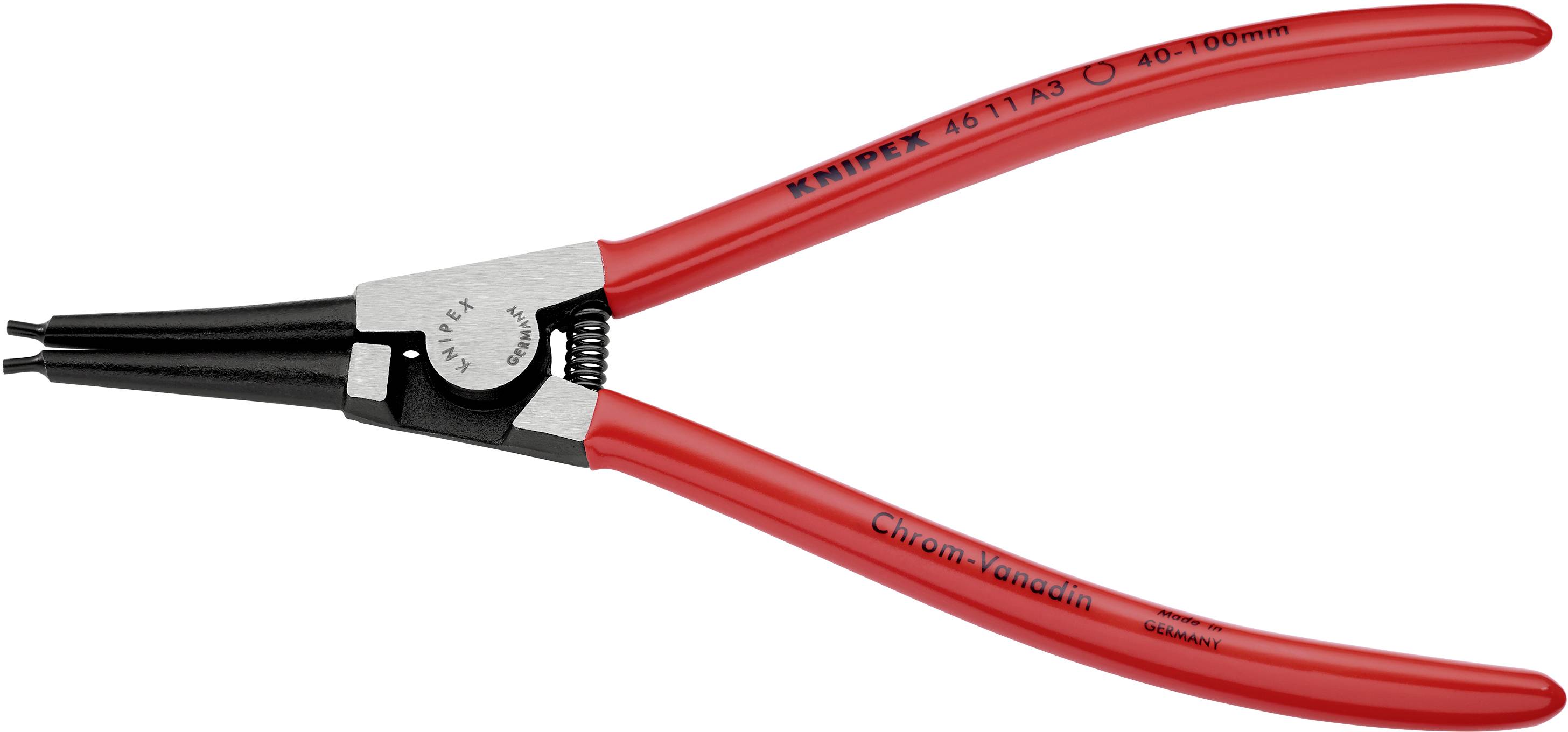 Knipex 46 11 A3 Seegeringzange Passend für (Seegeringzangen) Außenringe 40-100 mm Spitzenform (Details) gerade