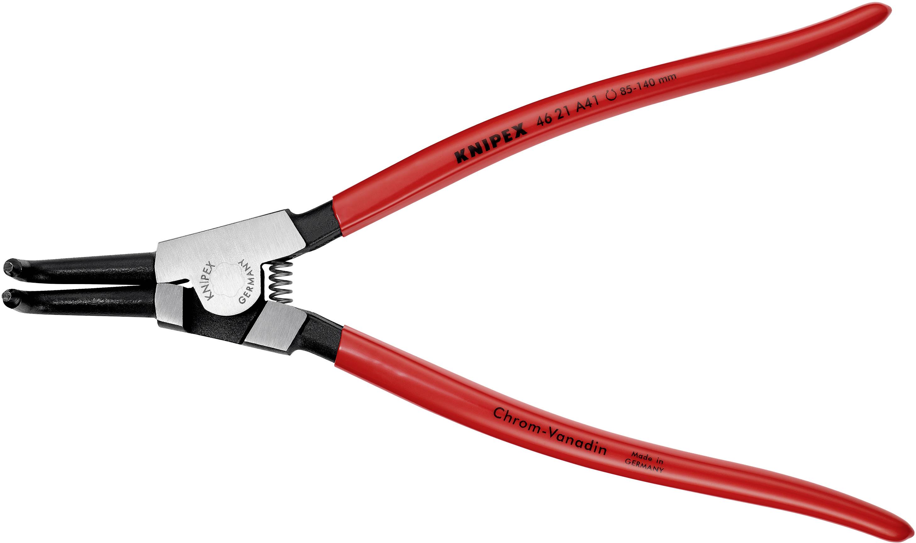 Eine rote Sicherungsringzange von Knipex, Modell 46 21 A11, mit federbelasteten Griffen. Geeignet für Innenringe in Bohrungen.