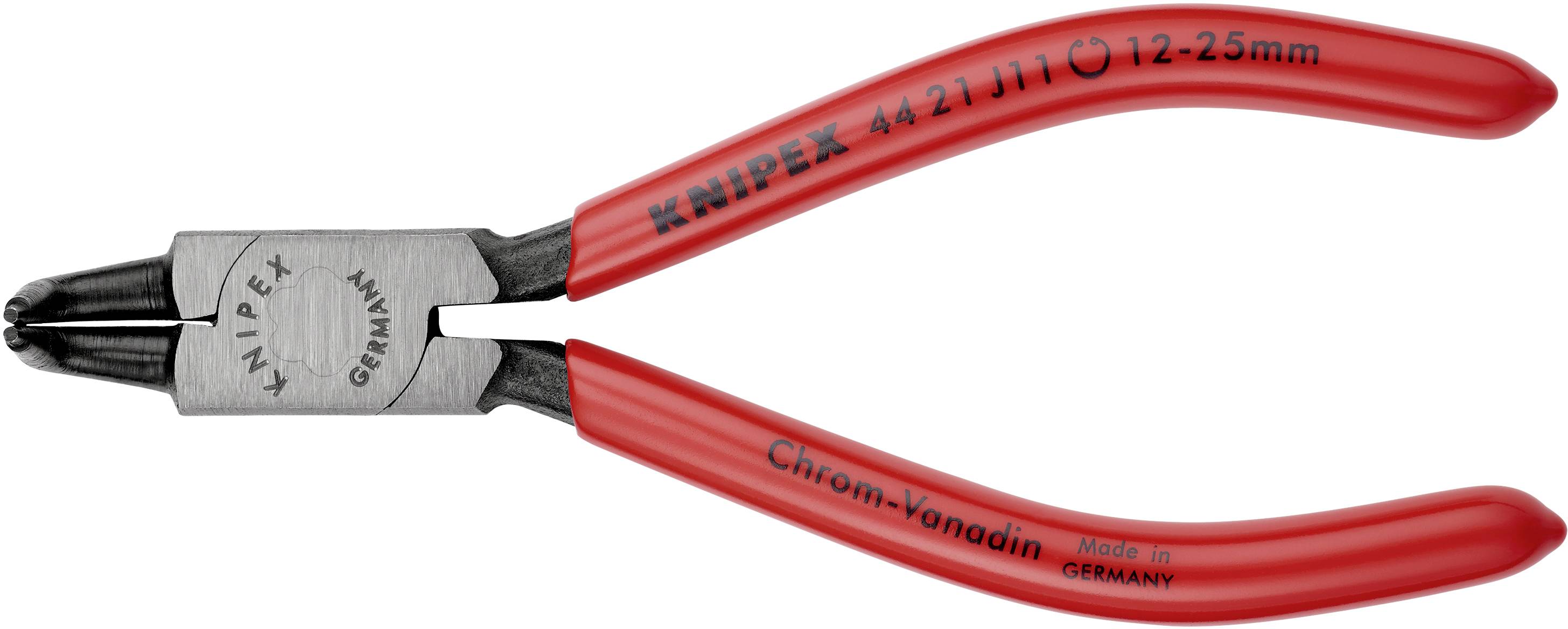 Knipex Crimpzange mit roten Griffen, Modell 4421J11, für Kabeldurchmesser 12-25 mm, aus Chrom-Vanadium-Stahl, Hergestellt in Deutschland.
