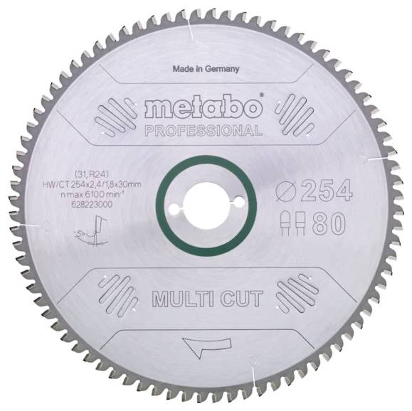 Metabo HW/CT 254X30 80 FZ/TZ 628223000 Hartmetall Kreissägeblatt 254 x 30 x 1.8 mm Zähneanzahl: 80 1 St.