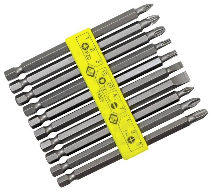 C.K T4525 Bit-Set 10teilig Schlitz, Kreuzschlitz Phillips, Kreuzschlitz Pozidriv, Innen-Sechsrund (TX)