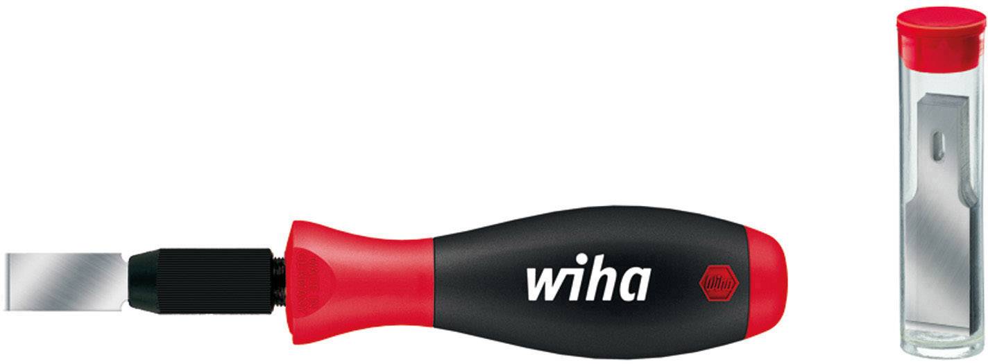 Wiha Schraubendreher mit Flachklinge und Schutzkappe für präzises Arbeiten. Beiliegend ein Ersatzklingenbehälter.