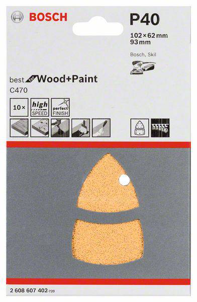 Bosch Accessories 2608607402 Multischleifpapier mit Klett, gelocht Körnung (num) 40 (L x B) 102 mm x 62.93 mm 10 St.