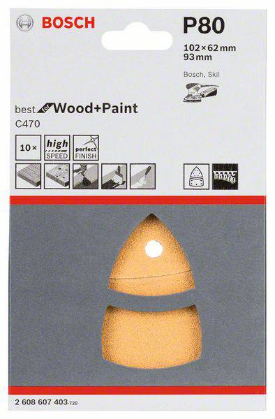 Bosch Accessories  2608607403 Multischleifpapier mit Klett, gelocht Körnung 80  (L x B) 102 mm x 62.93 mm 10 St.