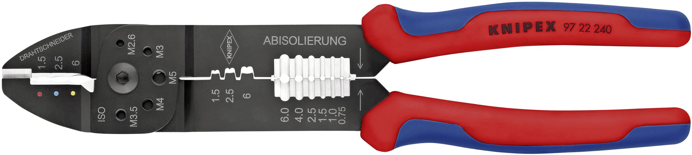 Knipex 97 22 240 Crimpzange Isolierte Kabelschuhe, Isolierte Steckverbinder 0.75 bis 6mm²
