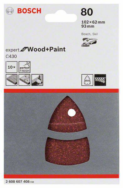 Bosch Accessories 2608607408 Multischleifpapier mit Klett, gelocht Körnung (num) 80 (L x B) 102mm x 62.93mm 10St.