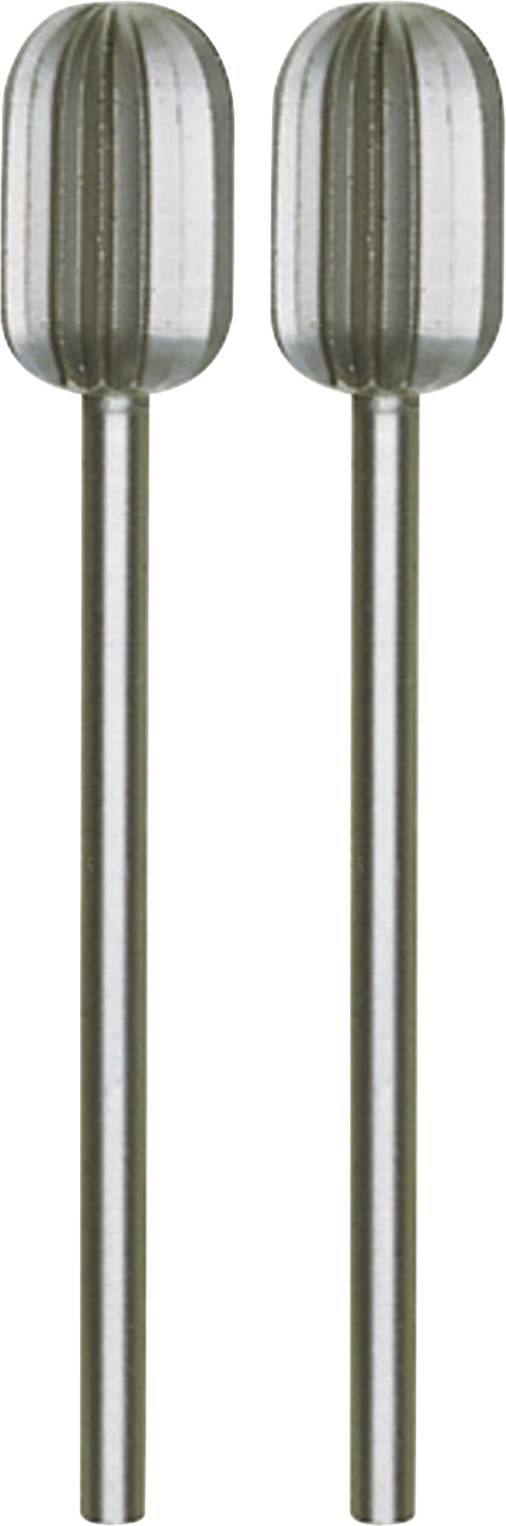 Zwei identische, zylindrische Fräserköpfe aus Metall mit feinen Rillen, jeweils auf einem langen Schaft montiert.
