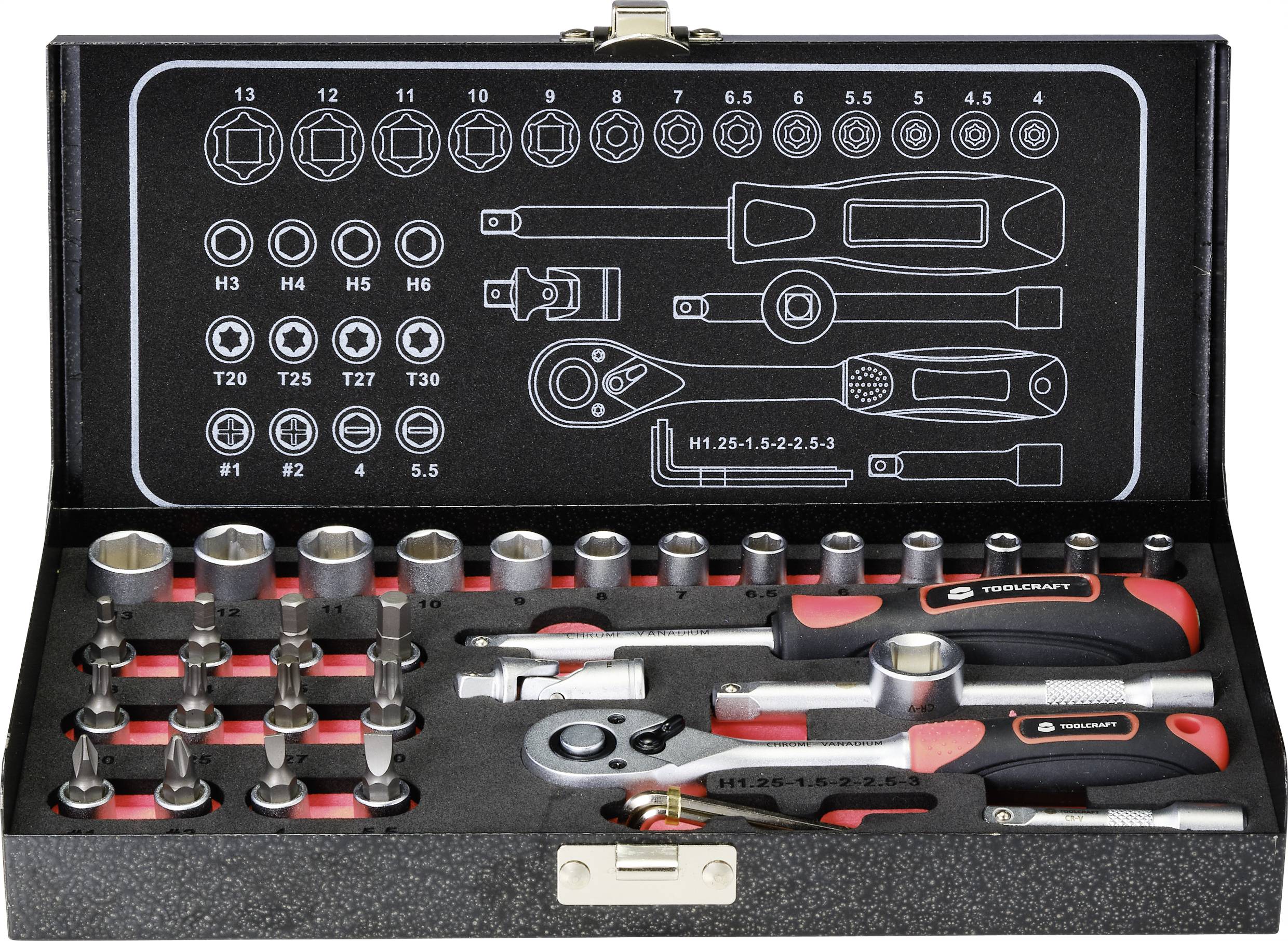 TOOLCRAFT Steckschlüsselsatz metrisch 1/4" (6.3 mm) 36teilig 826363