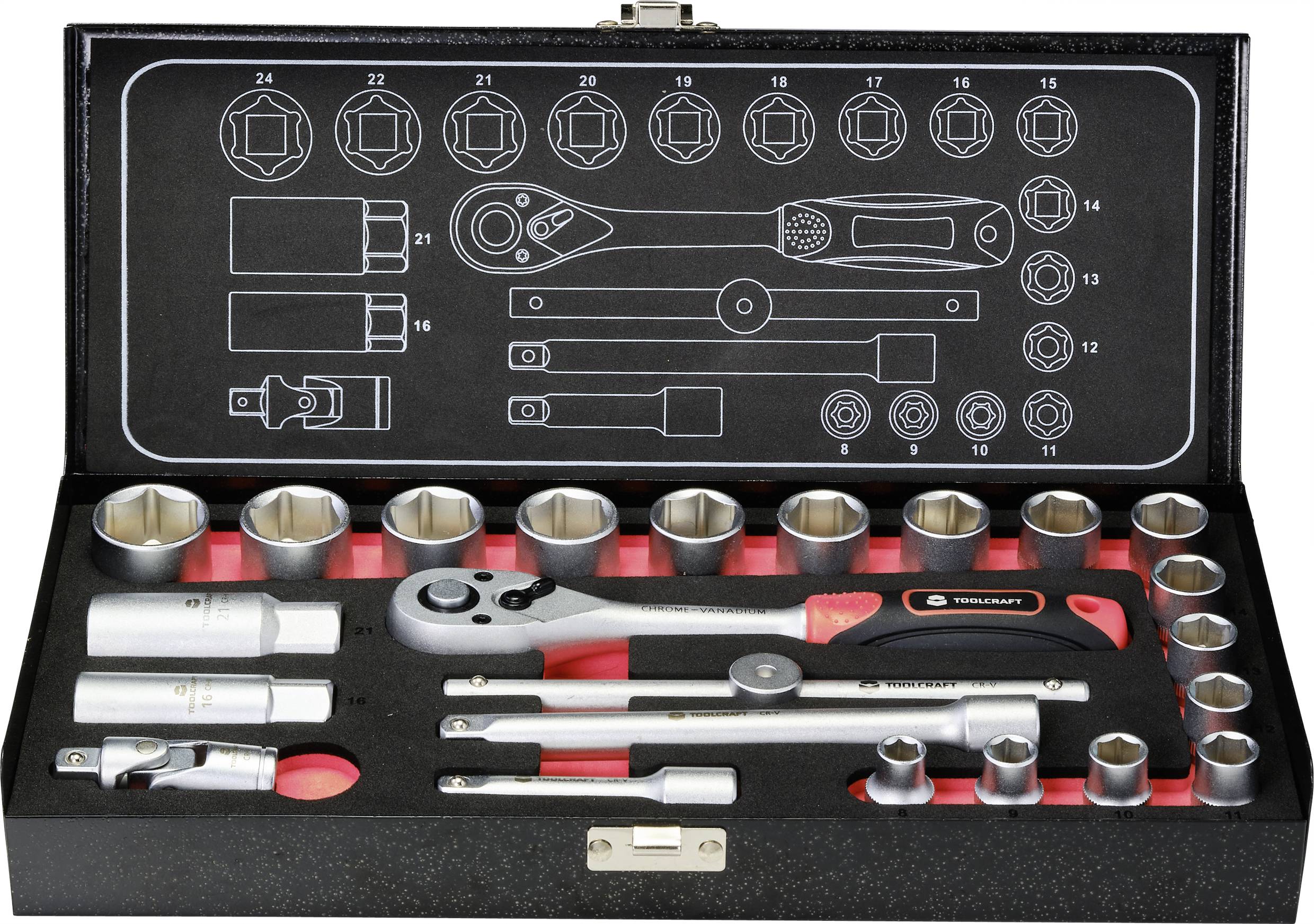 TOOLCRAFT Steckschlüsselsatz metrisch 3/8" (10 mm) 23teilig 826373