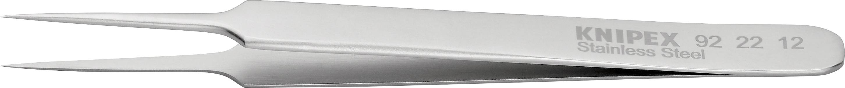 Silberfarbene Edelstahlpinzette von KNIPEX mit scharfen Spitzen, geeignet für feine Präzisionsarbeiten.