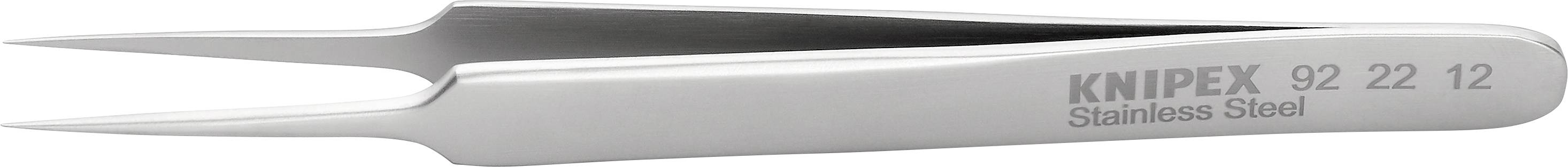Eine Edelstahl-Präzisionspinzette der Marke Knipex, Artikelnummer 92 22 12, zum Greifen kleiner Gegenstände.
