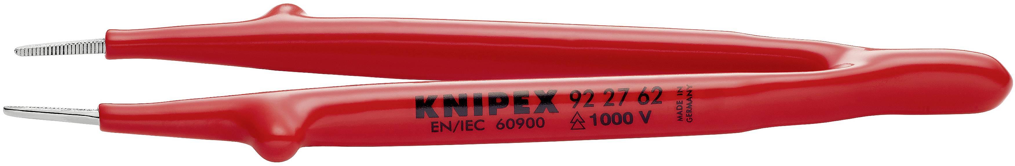Eine rote, isolierte Spitzzange von Knipex mit einer Spannungsfestigkeit von 1000 Volt.