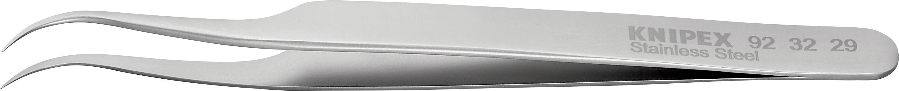 Eine Edelstahlpinzette mit einer gebogenen Spitze, auf der 'KNIPEX Stainless Steel' eingraviert ist, ideal für präzise Arbeiten.