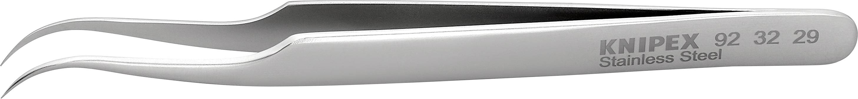 Eine spitz zulaufende Edelstahl-Pinzette mit der Aufschrift 'KNIPEX Stainless Steel 92 32 29', geeignet zum präzisen Greifen kleiner Objekte.