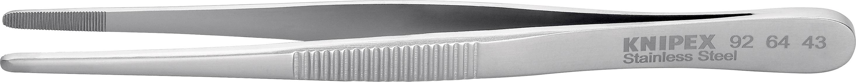 Metallpinzette mit geriffeltem Griff, Aufschrift 'KNIPEX Stainless Steel', geeignet für präzise Arbeiten.