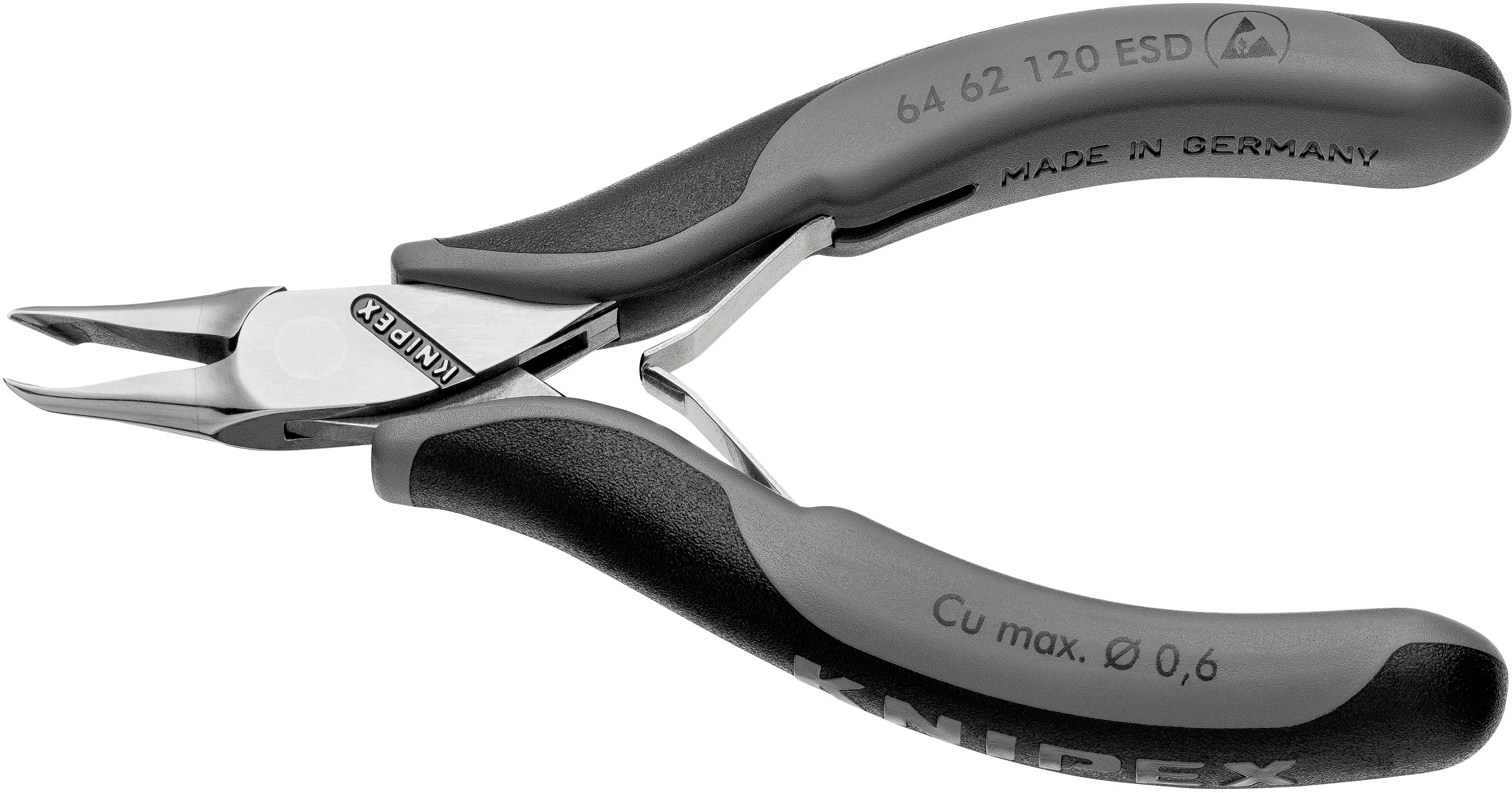 Kleiner, grauer Seitenschneider mit ergonomischen Griffen, geeignet für präzise Arbeiten. Hergestellt in Deutschland.