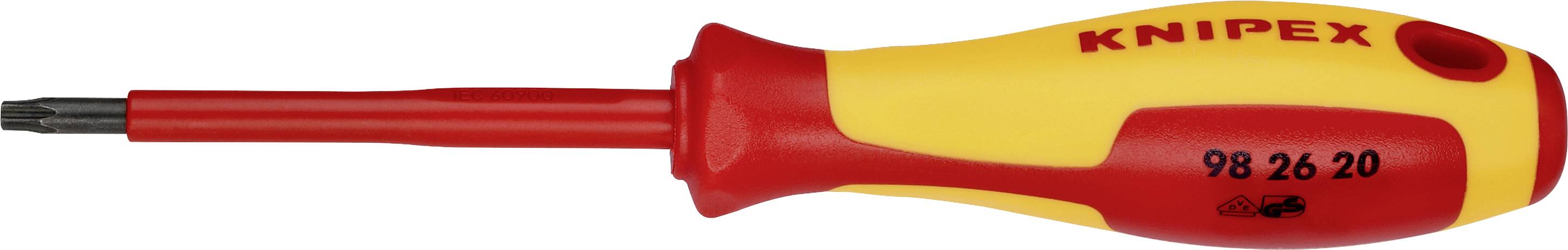 Ein isolierter Knipex-Schraubendreher mit gelbem Griff und rotem Schaft.