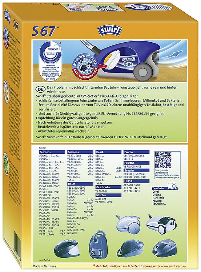 Swirl S67 PureAir Staubsaugerbeutel 4 St.