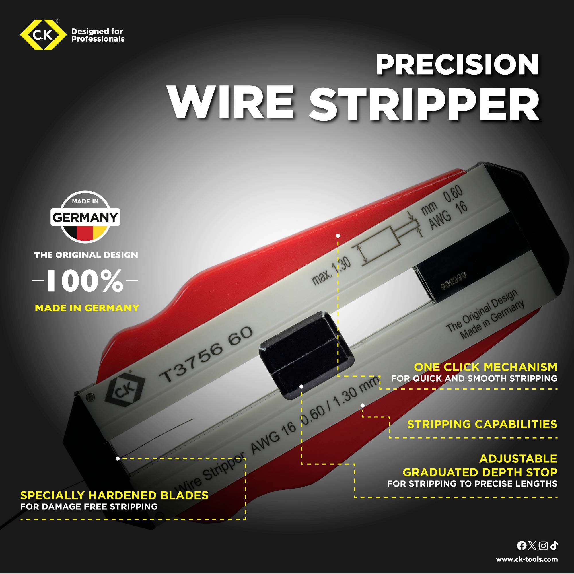 C.K T3756 25 Drahtabisolierer Geeignet für PVC-Drähte, PTFE-Drähte 0.25mm (max)